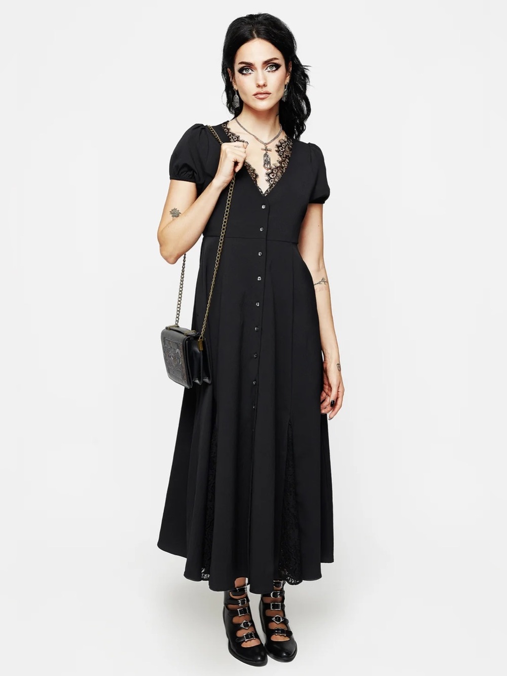 Disturbia Taissa Floral Lace Button-Up Midaxi Dress Black Size 16